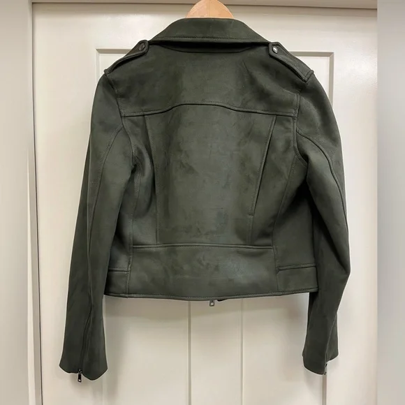 Banana Republic Green Vegan Faux Suede Motorcycle Jacket Size M - Picture 8 of 12